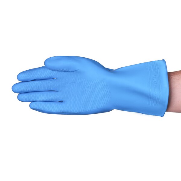 Latex Blue Chemical Resistant Gloves Flock Lined, 12 Rolled Cuff, PK 288